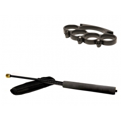 SPORT & TIMP LIBER - Set baston telescopic flexibil negru 47 cm + box craniu negru