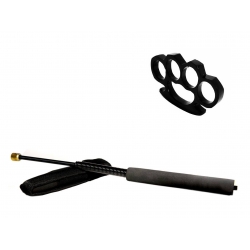 SPORT & TIMP LIBER - Set baston telescopic flexibil negru 47 cm +  box negru 0.5 cm grosime