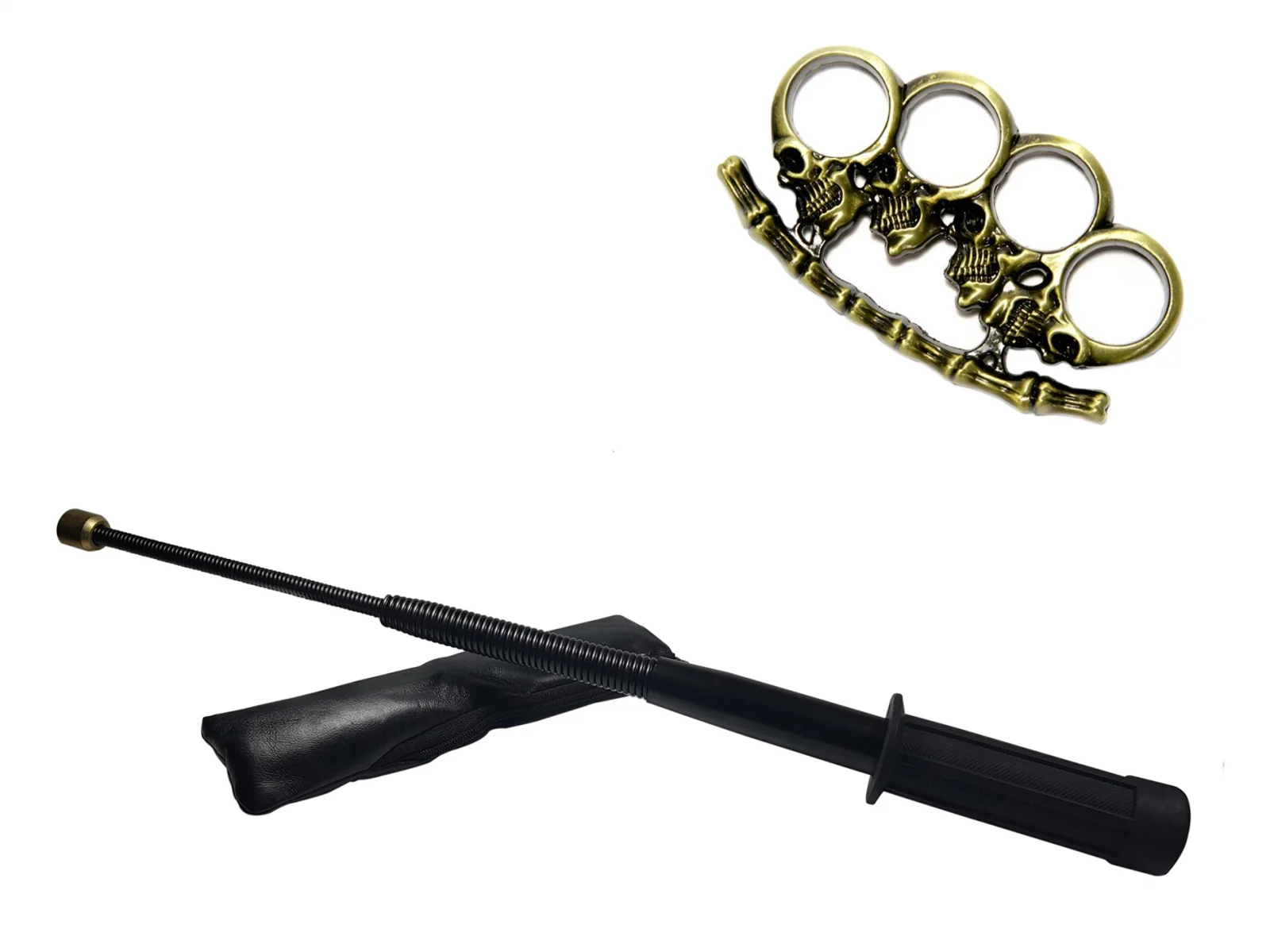 Bastoane telescopice si nunceaguri - Set baston telescopic flexibil negru maner tip tonfa 47 cm +  pumnal/box crani