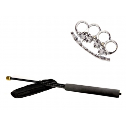 Set baston telescopic flexibil negru 47 cm +  pumnal/box craniu argintiu [0]