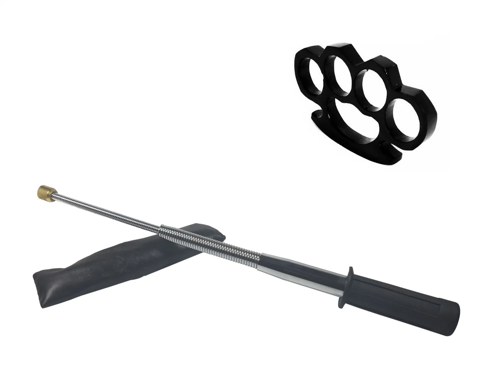 Bastoane telescopice si nunceaguri - Set baston telescopic flexibil argintiu, maner cauciuc, 47 cm  +  box negru 1 cm grosime
