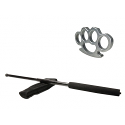 SPORT & TIMP LIBER - Set baston telescopic negru 50 cm +  box argintiu 1 cm grosime