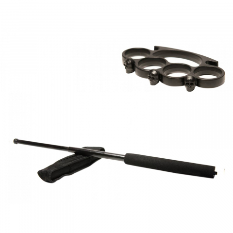 Bastoane telescopice si nunceaguri - Set baston telescopic negru 50 cm + box craniu negru