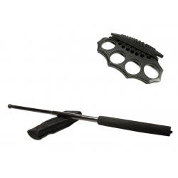 SPORT & TIMP LIBER - Set baston telescopic negru 50 cm +  box negru model nou