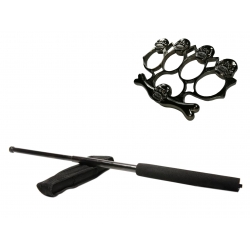 SPORT & TIMP LIBER - Set baston telescopic negru 50 cm + box,rozeta craniu negru