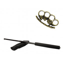SPORT & TIMP LIBER - Set baston telescopic negru 50 cm +  pumnal/box crani