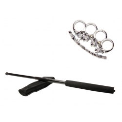 SPORT & TIMP LIBER - Set baston telescopic negru 50 cm +  pumnal/box craniu argintiu