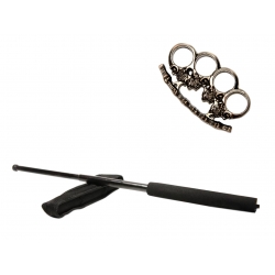 SPORT & TIMP LIBER - Set baston telescopic negru 50 cm + pumnal craniu