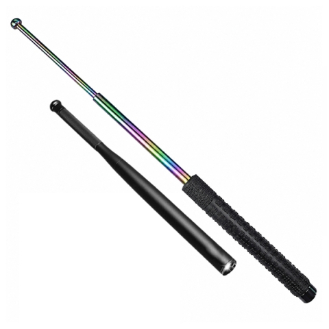 Bastoane telescopice si nunceaguri - Set baston telescopic pliabil si bata de baseball cu lanternă LED DEPOX®, Finisaj Multicolor, Mâner Antiderapant, 65 cm/31 cm