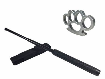 Seturi & accesorii autoaparare - Set baston telescopic Police, 49 cm + box argintiu 0,5 cm grosime