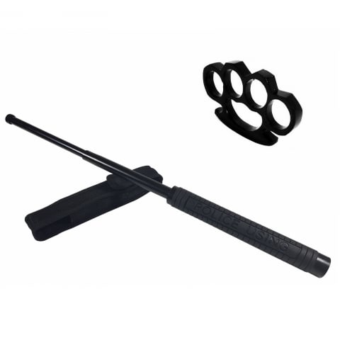 Bastoane telescopice si nunceaguri - Set baston telescopic Police, 49 cm +  box negru 0.5 cm grosime