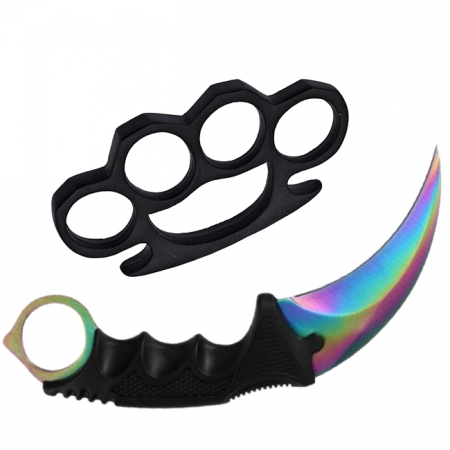 SPORT & TIMP LIBER - Set Box autoaparare si Cutit karambit Rainbow , 18.5 cm IdeallStore® , otel inoxidabil