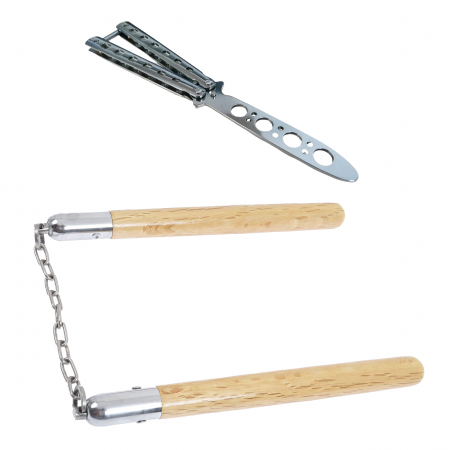 Seturi de cutite & accesorii vanatoare si tactice - Set briceag de antrenament IdeallStore®, Basic Blade, otel inoxidabil, 22 cm si nunceag din lemn
