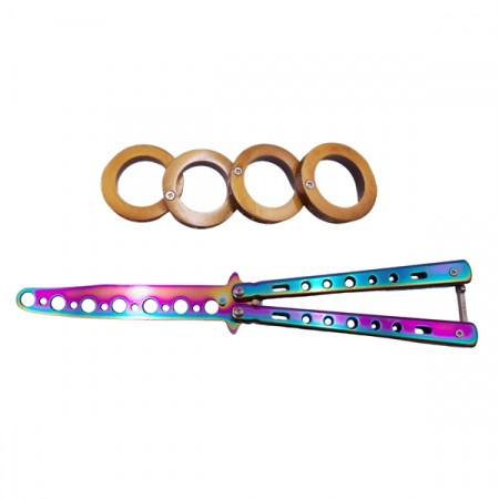 Briceaguri fluture & antrenament - Set Briceag de antrenament si Rozeta extensibila, IdeallStore® otel, 22.5 cm, multicolor