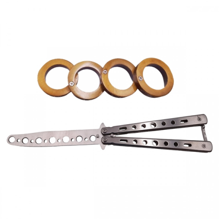 Briceaguri fluture & antrenament - Set Briceag de antrenament Silver Distortion si Rozeta extensibila, IdeallStore® otel, 22.5 cm, argintiu