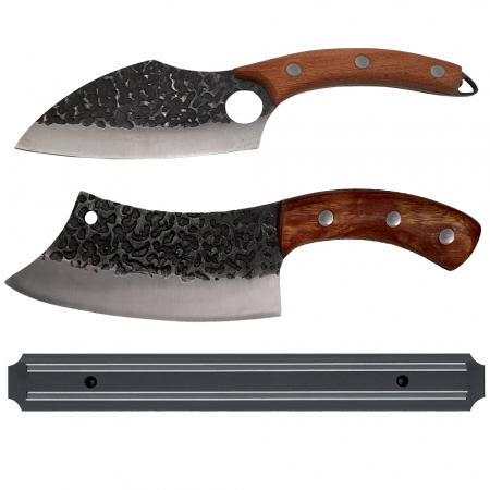 CASA SI GRADINA - Set bucatarie IdeallStore®, Japanese Blades, satar, cutit si suport magnetic, otel inxodabil, maro