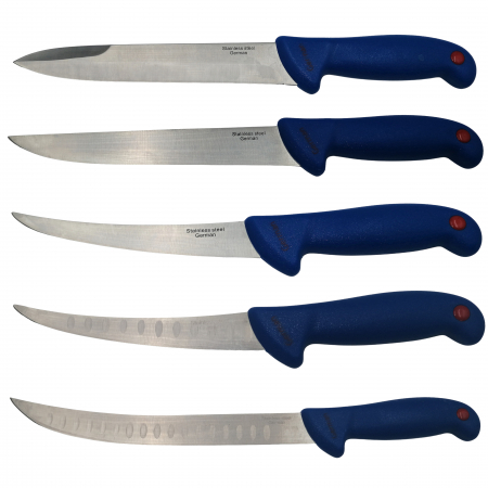 Cutite macelarie - Set cinci cutite de macelarie IdeallStore®, injunghiat, filetat, cutitul bucatarului, otel inoxidabl