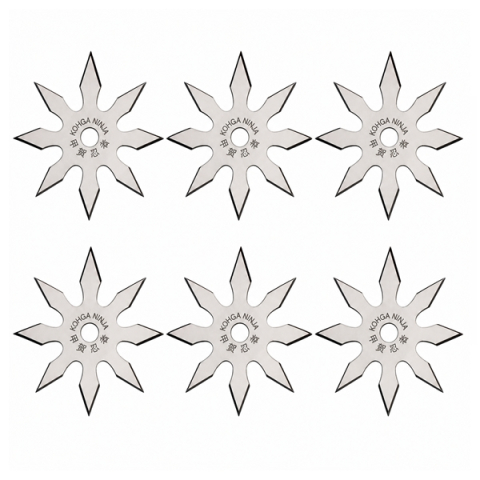 Cutite vanatoare - Set sase stele de aruncat, 8 colturi, otel inoxidabil, 10 cm, argintiu
