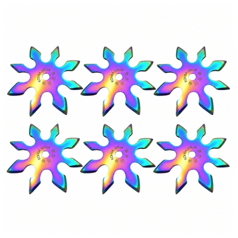 Cutite vanatoare - Set sase stele de aruncat DEPOX®, 8 colturi, metalic, multicolor, 10 cm
