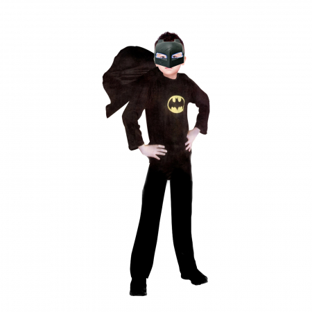 Costume Halloween copii - Set costum clasic Batman, negru si masca LED, 3-5 ani, 100-110 cm