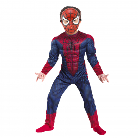 Costume spiderman - Set costum Avenge Spiderman cu muschi, rosu si masca plastic, 5-7 ani, 110-120 cm
