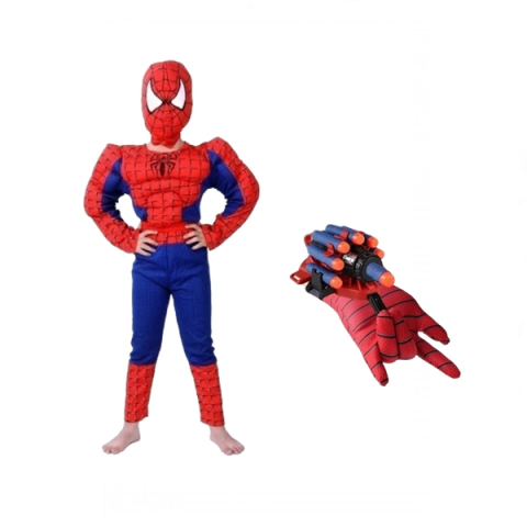 Costume spiderman - Set costum cu muschi  si manusa lansator cu 7 ventuze din burete, Spiderman, 5-7 ani