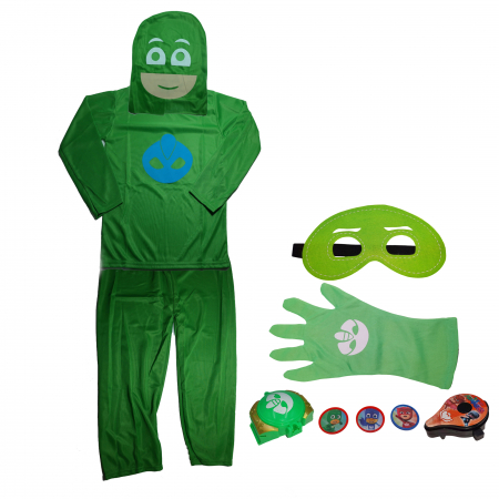 Costume Halloween copii - Set costum Eroi in Pijamale si accesorii IdeallStore®, Sopi Greg, verde, 3-5 ani, 100-110 cm