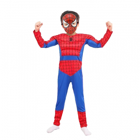 Costume spiderman - Set costum Ultimate Spiderman pentru copii, 100% poliester, rosu si masca plastic, 5-7 ani, 110-120 cm