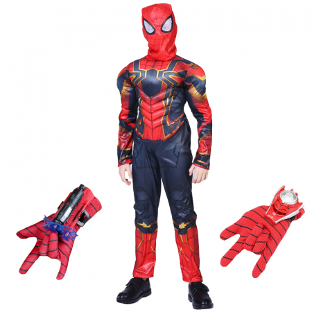 Costume si seturi pentru copii - Set costum Iron Spiderman, New Era, rosu, manusa cu ventuze si discuri, 7-9 ani, 120-130 cm