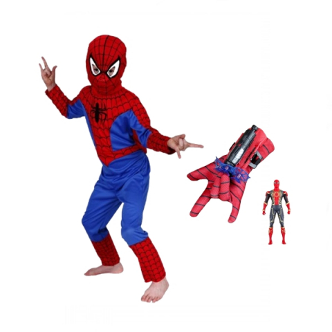 Costume spiderman - Set costum, manusa cu ventuze si figurina Spiderman, marime  7-9 ani, rosu