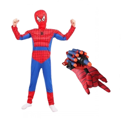 Costume spiderman - Set costum muschi si manusa lansator cu 7 ventuze din burete Ultimate SpiderMan, 7-9 ani
