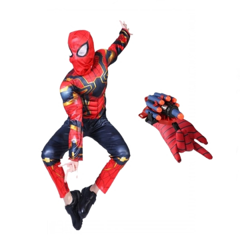 Costume si seturi pentru copii - Set costum si manusa lansator cu 7 ventuze din burete  Iron Spiderman, 3-5 ani, rosu