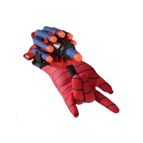 Set costum si manusa lansator cu 7 ventuze din burete SpiderMan, marime 5-7  ani, rosu [1]