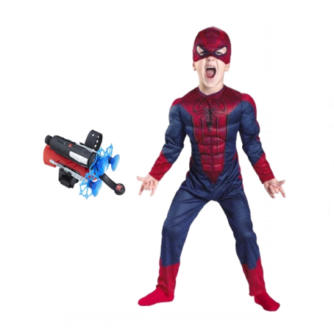 Costume si seturi pentru copii - Set costum Spiderman cu muschi si lansator cu ventuze, IdeallStore®, marimea S