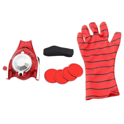 Set costum Spiderman cu muschi si manusa cu discuri, IdeallStore®, marime L, 7-9 ani, rosu [6]
