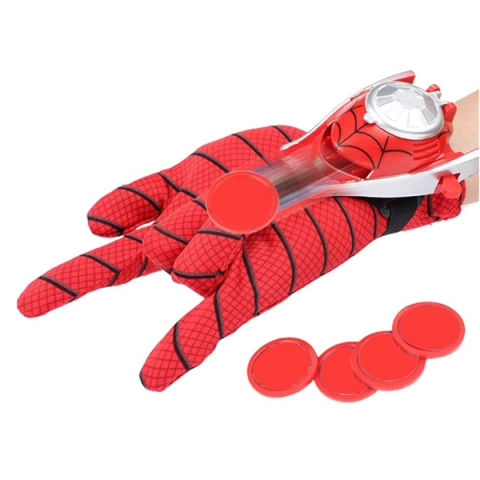 Set costum Spiderman cu muschi si manusa cu discuri, IdeallStore®, marime M, 5-7 ani, rosu [5]