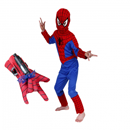 Set costum Spiderman, doua lansatoare si masca plastic LED, rosu, 120-130 cm, 7-9 ani [2]