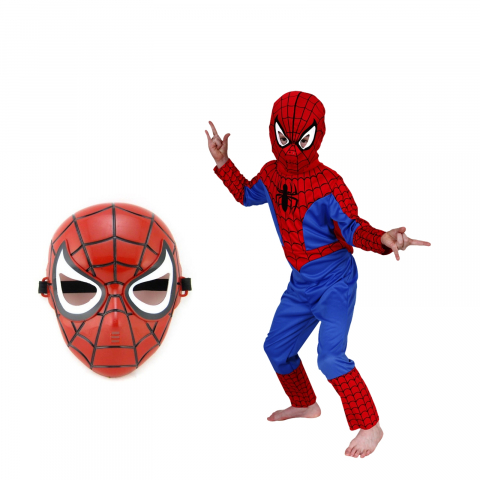 Set costum Spiderman IdeallStore®, marime L, 7-9 ani, masca si manusa cu lansator, rosu [4]