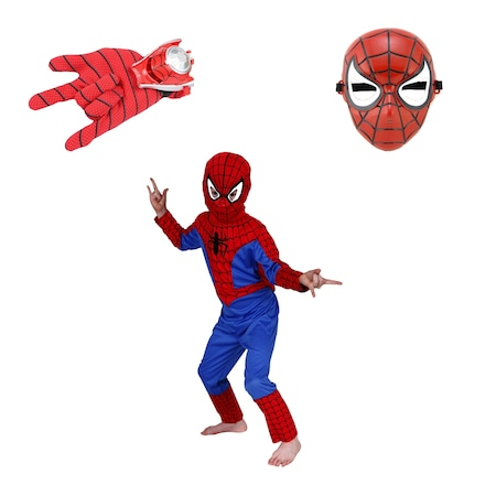Costume Halloween copii - Set costum Spiderman IdeallStore®, marime L, 7-9 ani, masca si manusa cu lansator, rosu