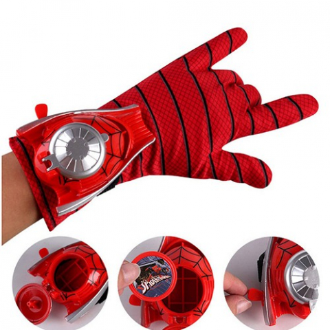 Set costum Spiderman IdeallStore®, marime L, 7-9 ani, masca si manusa cu lansator, rosu [1]