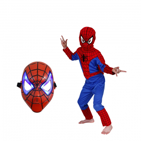 Costume spiderman - Set costum Spiderman clasic si masca LED, 7-9 ani, 120-130 cm