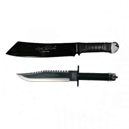 Sabii & Macete - Set Cutit de vanatoare,40 cm si Maceta Rambo 56,5 cm, IdeallStore®, Teaca inclusa