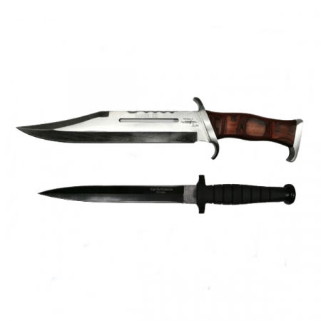 CASA SI GRADINA - Set Cutit de vanatoare cu doua taisuri si baioneta Rambo, IdeallStore®, Teaca inclusa