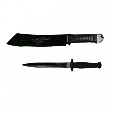 Sabii & Macete - Set Cutit de vanatoare cu doua taisuri si Maceta 56.5 cm, IdeallStore®,Otel inoxidabil