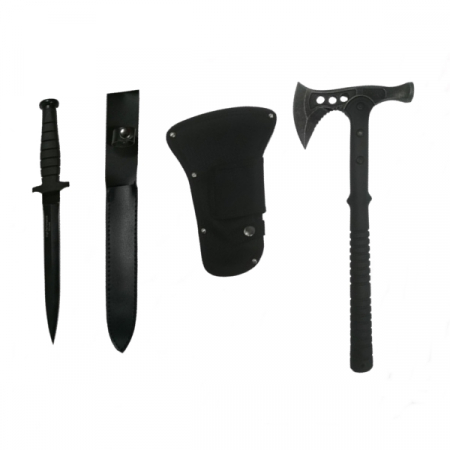 Set Cutit de vanatoare cu doua taisuri si Topor Survivor, IdeallStore®, otel inoxidabil [1]