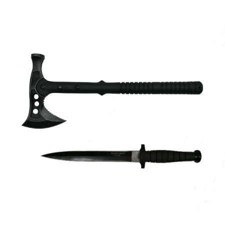 Topor camping - Set Cutit de vanatoare cu doua taisuri si Topor Survivor, IdeallStore®, otel inoxidabil