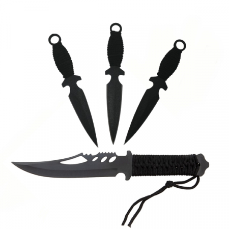 Set Cutit de vanatoare Extreme Battle si trei cutite de aruncat, Ninja Way, IdeallStore®, otel inoxidabil [13]