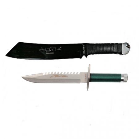 Cutite & seturi de cutite - Set Cutit de vanatoare First Blood si Maceta Rambo IV,  IdeallStore®, Teaca inclusa