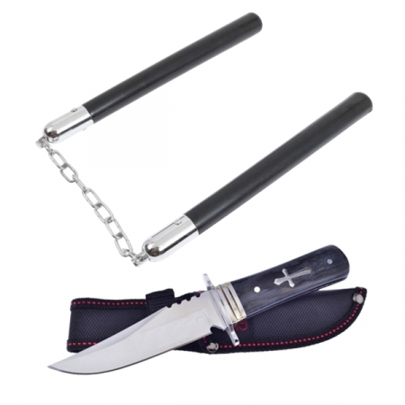 Cutite vanatoare - Set Cutit de vanatoare ,Tang Hunter , 28 cm si Nunceag 31 cm , IdeallStore® , teaca inclusa