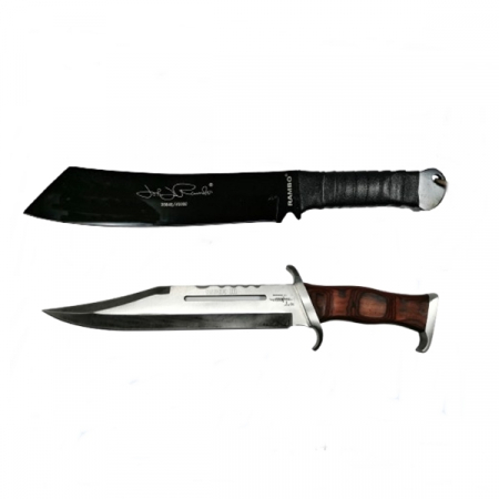 Cutite & seturi de cutite - Set Cutit si Maceta Rambo IV, IdeallStore®, Otel inoxidabil, Teaca inclusa